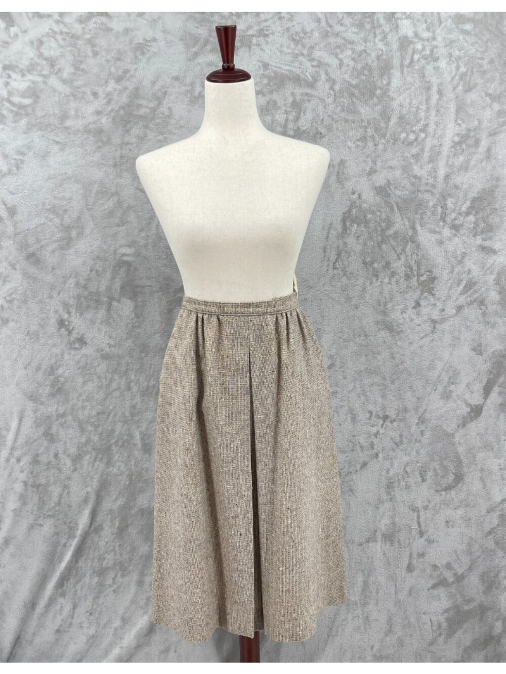 Vintage Pendleton Virgin Wool Tweed Pleated Midi Skirt Academia Tan